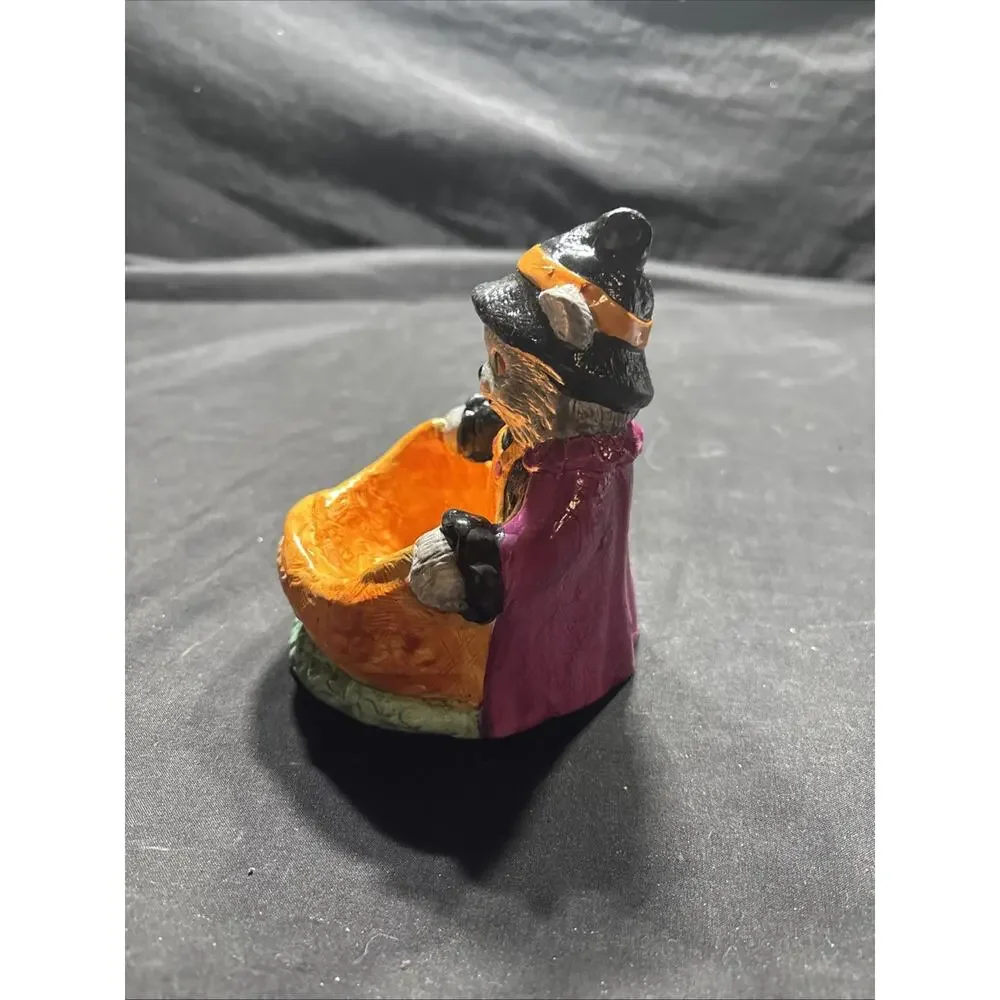 Trick Or Treat Cat Trinket Holder Ceramic, Handpainted bowl decoration